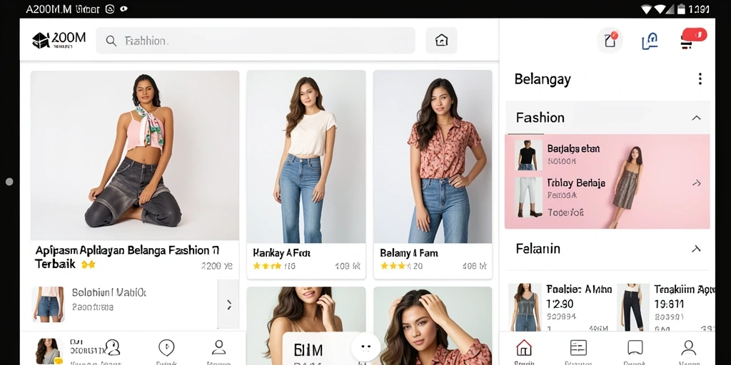 Antarmuka A200M menampilkan berbagai produk fashion menarik.