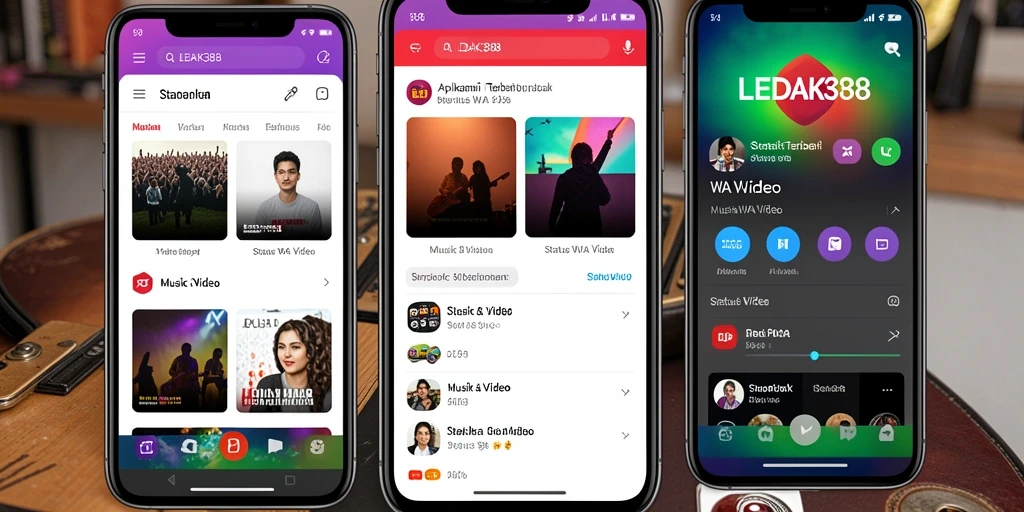 Tampilan antarmuka LEDAK388 dengan pilihan video status yang beragam.