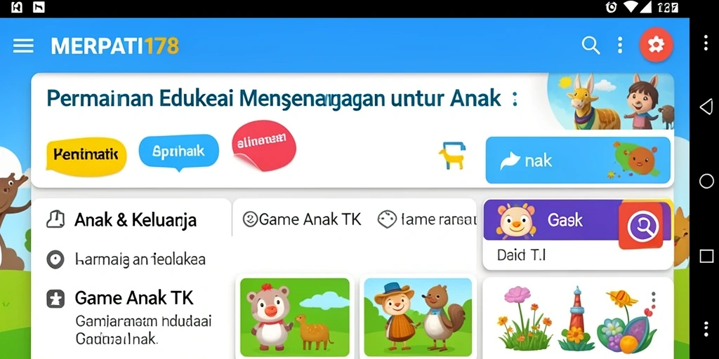 Antarmuka MERPATI178 yang cerah dan interaktif untuk game anak-anak.