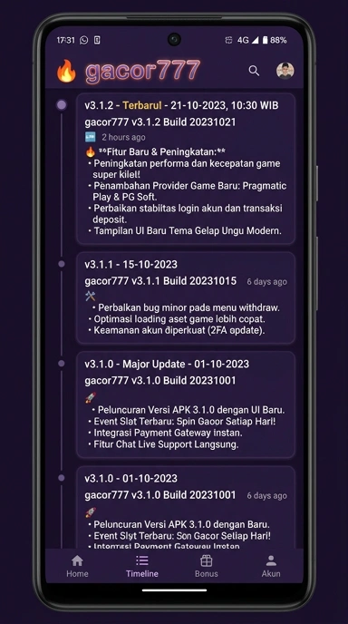 Riwayat Versi Gacor777 Terbaru untuk Pengguna Android